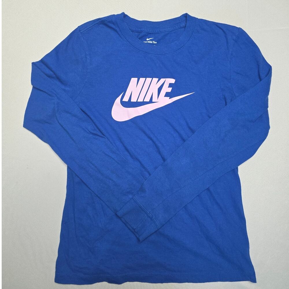 Nike Long-Sleeve Graphic Tee in royal blue color soft pink Futura logo Size S